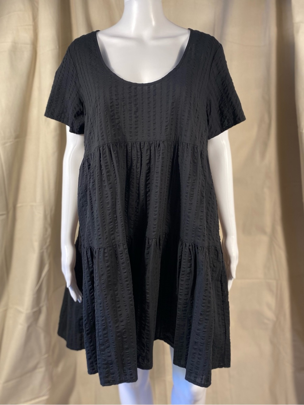 A New Day Black Flutter Short Sleeve Tiered Dress